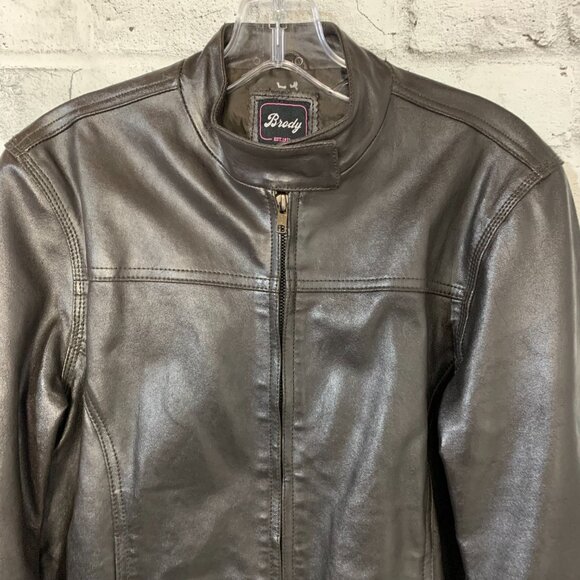 Brody Y2K Leather Moto Bomber Biker Jacket Women's Small Black Motorcycle Retro - Picture 2 of 14
